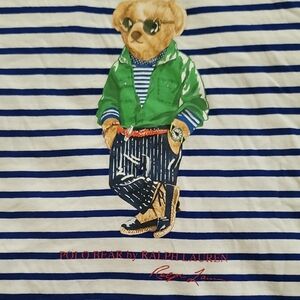Ralph Lauren Polo Bear Blue and White Striped Tee